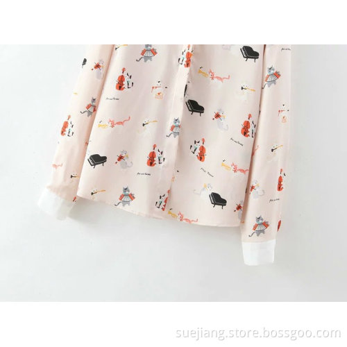 Lässige bunte Cartoon Tierdruck Frauen Chiffon Shirt